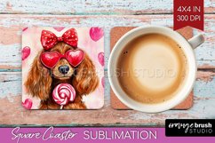 Dachshund Valentine Square Coaster Valentines Day Coaster Product Image 1