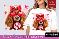 Dachshund Valentine Square Tshirt Background Valentines Day Product Image 1