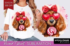 Dachshund Valentine Round Tshirt Background Valentines Day Product Image 1