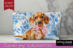 Dachshund Dog Cosmetic Bag Blue Toile Makeup Bag PNG Product Image 1