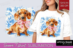 Dachshund Dog Square Tshirt Background Blue Toile PNG Product Image 1