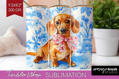 Dachshund Dog Tumbler Wrap Blue Toile Tumbler PNG Product Image 1