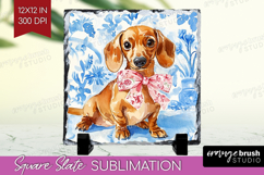 Dachshund Dog Slate PNG Blue Toile Square Slate Sublimation Product Image 1