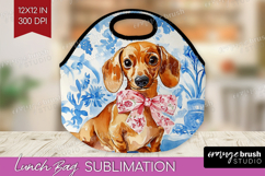 Dachshund Dog Lunch Bag Blue Toile Lunch Bug PNG Sublimation Product Image 1