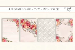 Floral Printable Cards, 4 PNG, Flowers Greeting Cards Product Image 1