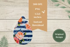 Floral Teardrop Earrings PNG, Blue Stripes Teardrop Earrings Product Image 2