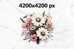 Vintage Floral Bouquet PNG Daisy Flowers Sublimation Design Product Image 2