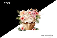 Tropical Floral Cupcake Clipart, Product Image 1