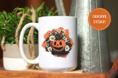 Halloween Pumpkin PNG, Floral Halloween Pumpkin T-Shirt PNG Product Image 2