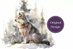Christmas Tumbler Wrap, Watercolor Winter Wolf Sublimation Product Image 2