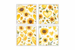 Watercolor Yellow Heart and Sunflower Digital Paper Product Image 2