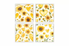 Watercolor Yellow Heart and Sunflower Digital Paper Product Image 2