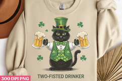 Two Fisted Drinker PNG, St Patricks Day Cat Sublimation Product Image 3