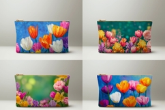 Tulips Flowers Cosmetic Bag, Floral Cosmetic Bag PNG Product Image 2