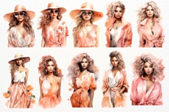 Fashion Girls Clipart Watercolor PNG Stylish Women in Peach Product Image 2