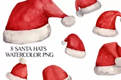 Watercolor red santa claus hats, christmas hand drawing Product Image 1