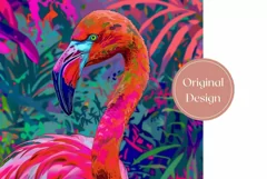 Pink Flamingo Tumbler Design, Neon Tropical Leaves Tumbler Product Image 2