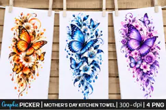 Butterfly Mom Kitchen Towel PNG, Mothers Day Sublimation Product Image 1
