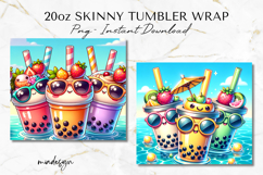 Cute Kawaii Boba Bubble Tea Summer 20 oz Tumbler Wrap PNG Product Image 2