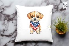 Cute Puppy Patriotic Bandana Watercolor Clipart PNG Product Image 2
