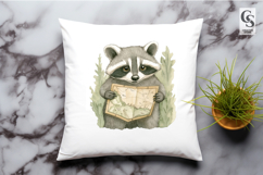 Cute Raccoon With Map Watercolor Clipart Sublimation PNG Product Image 3