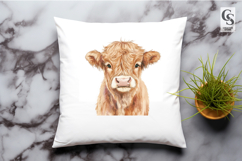 Cute Highland Cow Watercolor Portrait Clipart PNG Product Image 3