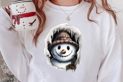 Watercolor Peeking Santa and Snowman Clipart, Christmas PNG Product Image 2