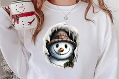 Watercolor Peeking Santa and Snowman Clipart, Christmas PNG Product Image 2