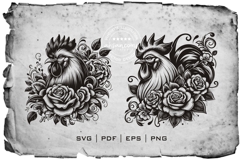 Floral Rooster Silhouette Vector Product Image 2