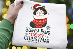Tuxedo Cat Christmas PNG, Sleepy Paws Cozy Christmas PNG Product Image 4