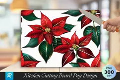 Poinsettias and Leaves Elegant Christmas Cutting Board PNG Product Image 1