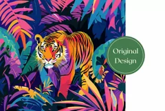 Colorful Tiger Tumbler Wrap, Neon Tropical Leaves Tumbler Product Image 2