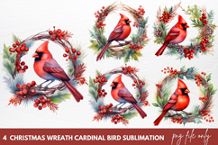 Christmas Wreath Cardinal Bird Sublimation Clipart Product Image 1