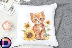 Watercolor Kitten Sunflower Clipart Bundle, Kitten Clipart Product Image 2