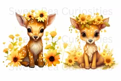 Sunflowers, deer, Ephemera, PNG, watercolor, Clipart Product Image 2