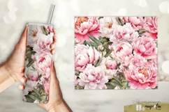 Pink peonies Floral tumbler sublimation wrap design png Product Image 2