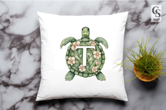 Floral Turtle Alphabet Letter T Clipart Sublimation PNG Product Image 3