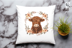 Highland Cow Floral Wreath Frame Clipart Sublimation PNG Product Image 2