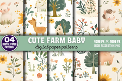 Cute Farm Baby Digital Paper Pattern Bundle PNG Product Image 3
