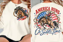 America Runs Front Back Cowboy PNG, Patriotic Rodeo Chest Ba Product Image 2