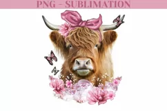Cow With Pink Flowers Png For Sublimation Product Image 1