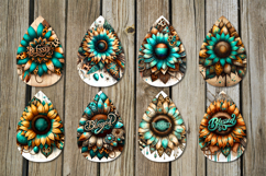 Western sunflowers | american Teardrop earring sublimation Product Image 2