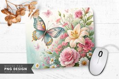 Butterfly Bliss Floral Digital Wallpaper Mouse Pad PNG Product Image 1