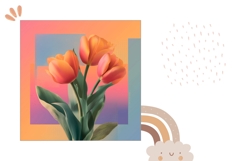 Orange Tulips Pillow Template, Floral Pillow Case Design Product Image 2