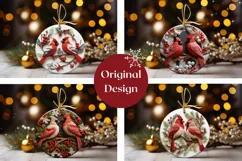 Christmas Round Sign, 3D Red Cardinals Ornament Design Product Image 2