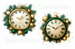 Christmas, Clock, Ephemera, PNG, watercolor, Clipart Product Image 2