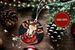 Christmas Ornament PNG, Winter Cow Sublimation Ornament Product Image 2