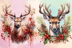 Watercolor Christmas Deer Sublimation Bundle, Christmas PNG Product Image 3