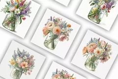 Flowers in Mason Jars | Watercolour Clipart JPG Product Image 2