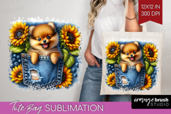 Denim Tote Bag - Dog In Pocket Tote Bag PNG Sublimation Product Image 1